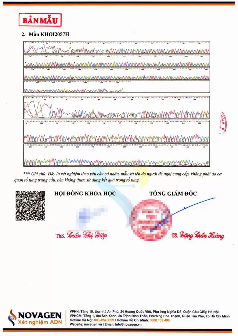 Bản mẫu kết quả xét nghiệm ADN ty thể tại NOVAGEN Bản mẫu kết quả xét nghiệm ADN ty thể tại NOVAGEN