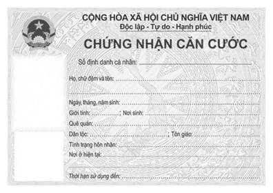 Mặt trước giấy chứng nhận căn cước